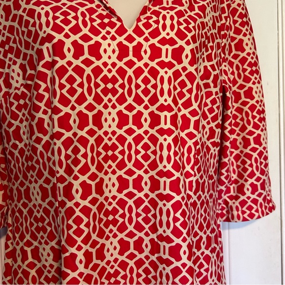 Jude Connally Red & Tan Geometric Shirt Dress | Size Large - Picture 4 of 9